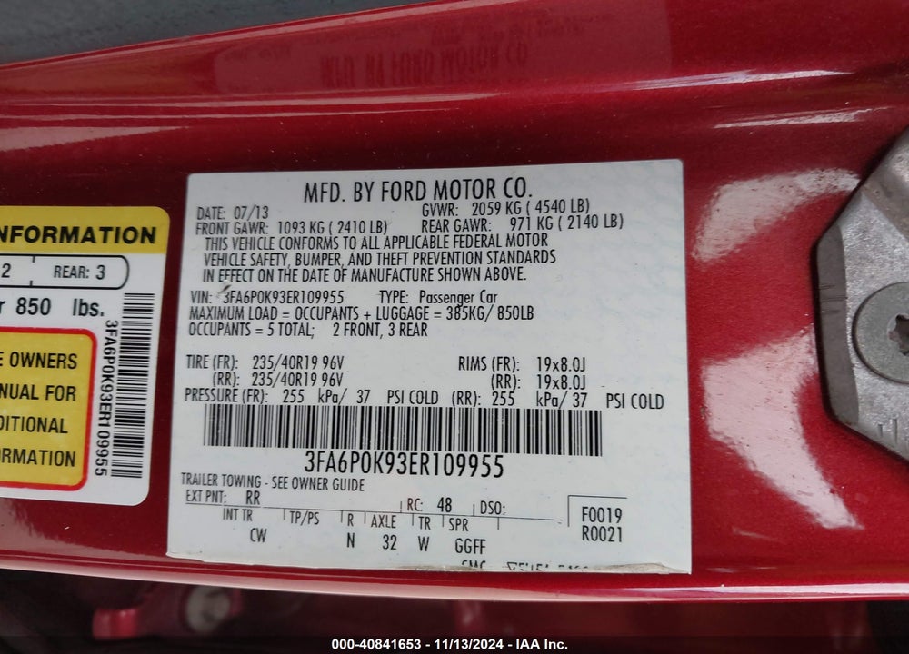2014 FORD FUSION TITANIUM VIN: 3FA6P0K93ER109955