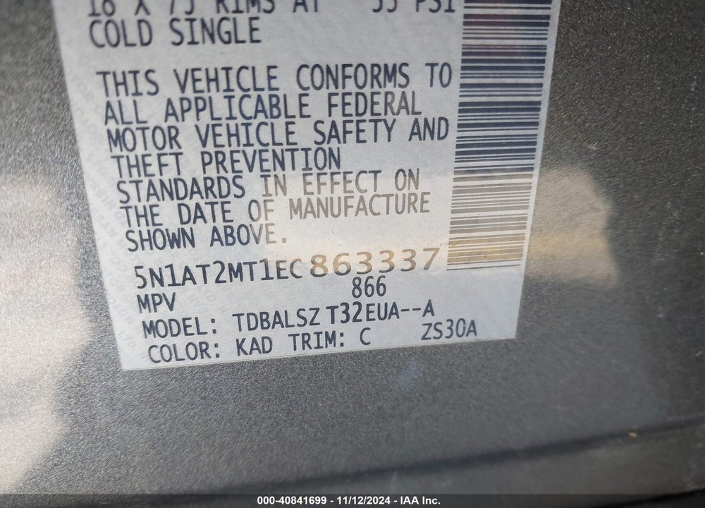 2014 NISSAN ROGUE SL VIN: 5N1AT2MT1EC863337