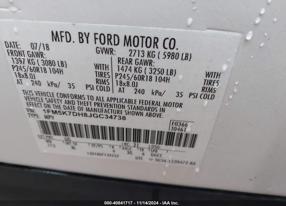 2018 FORD EXPLORER XLT VIN: 1FM5K7DH8JGC34738