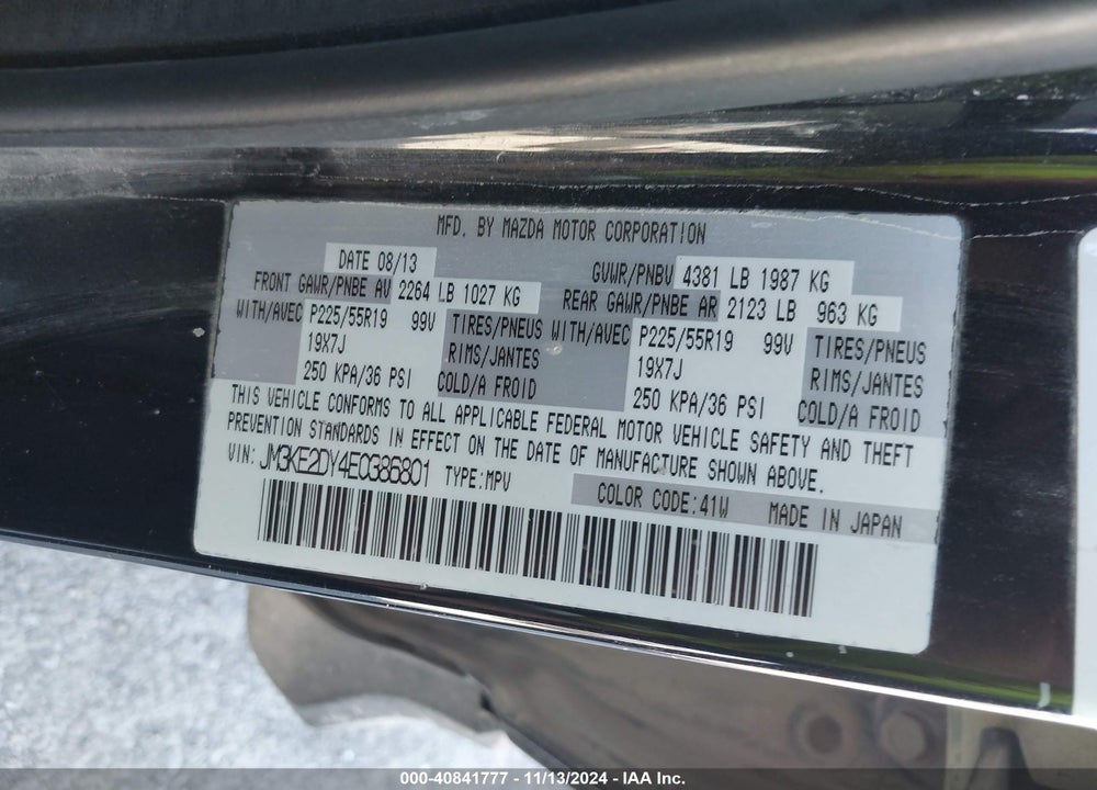 2014 MAZDA CX-5 GRAND TOURING VIN: JM3KE2DY4E0386801