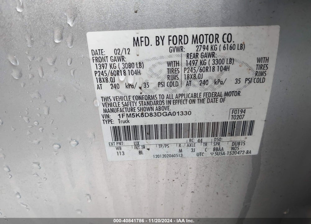 2013 FORD EXPLORER XLT VIN: 1FM5K8D83DGA01330