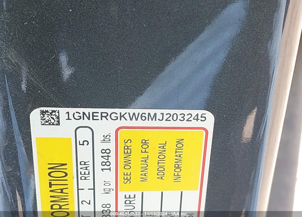 2021 CHEVROLET TRAVERSE FWD LT CLOTH VIN: 1GNERGKW6MJ203245