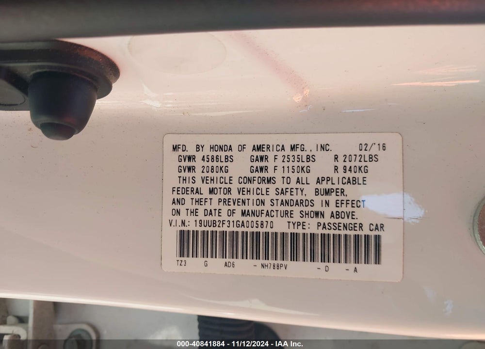 2016 ACURA TLX V6 VIN: 19UUB2F31GA005870