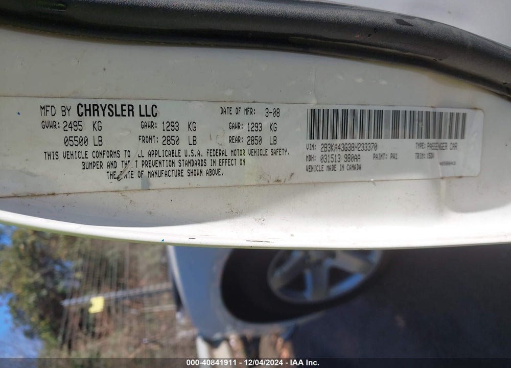 2008 DODGE CHARGER VIN: 2B3KA43G38H233370