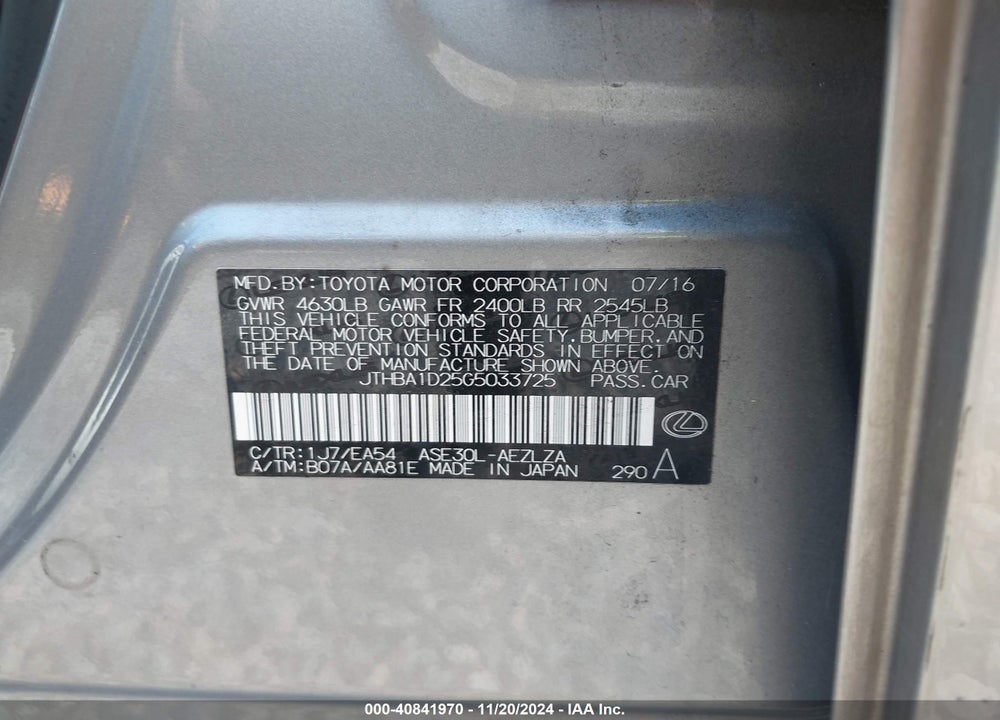 2016 LEXUS IS 200T VIN: JTHBA1D25G5033725