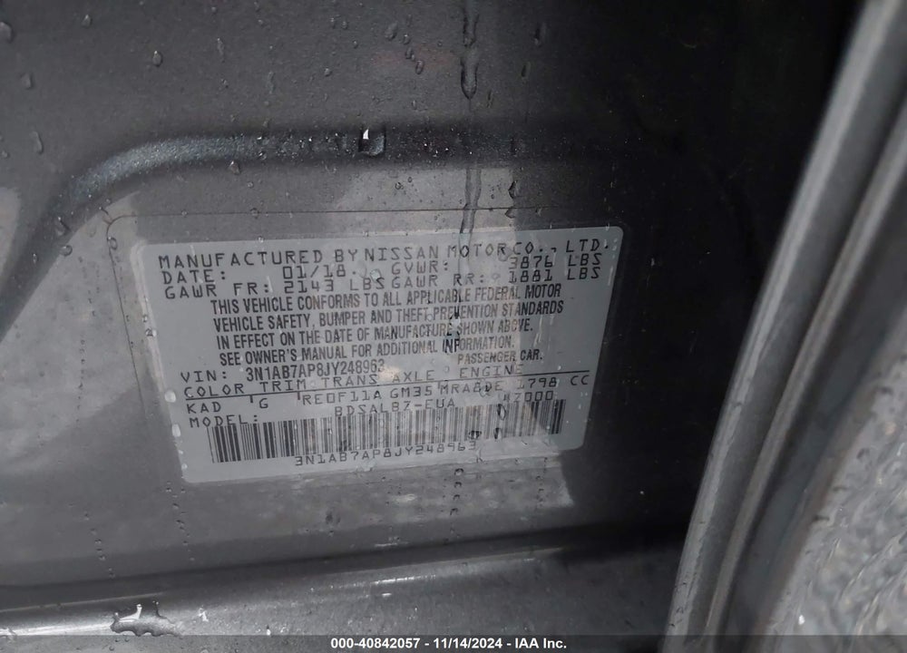 2018 NISSAN SENTRA S VIN: 3N1AB7AP8JY248963