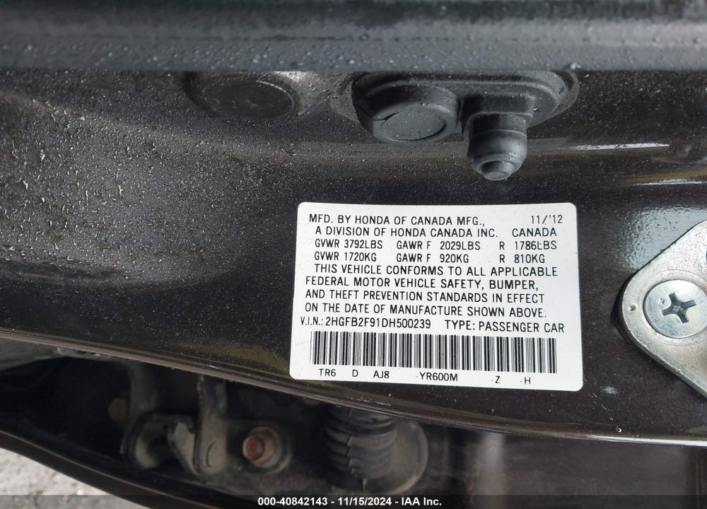 2013 HONDA CIVIC EX-L VIN: 2HGFB2F91DH500239