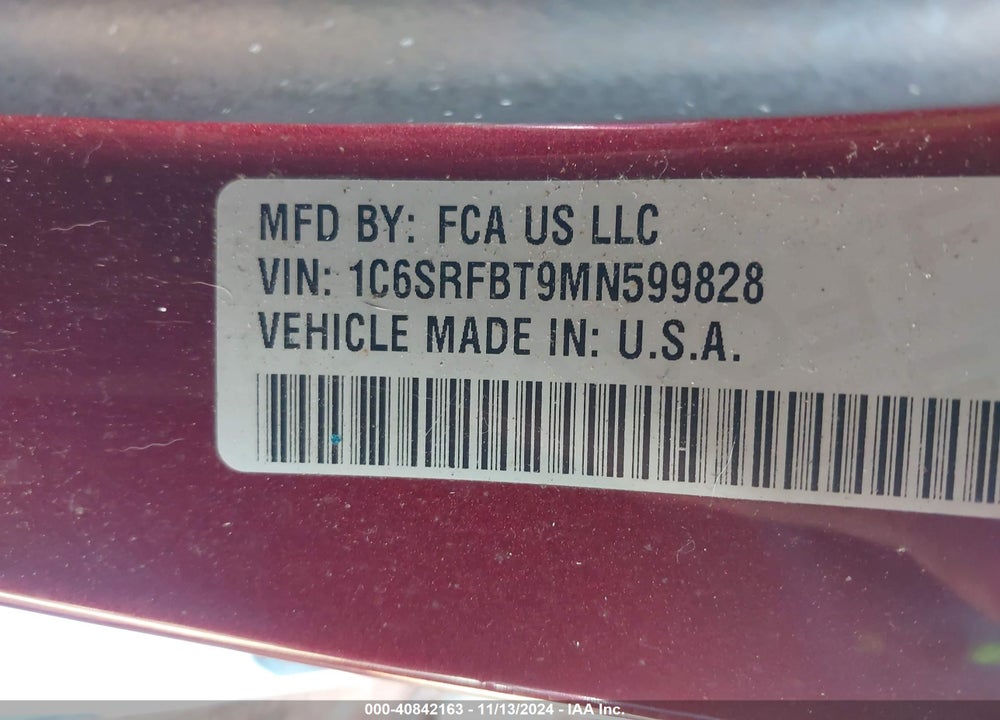 2021 RAM 1500 BIG HORN 4X4 6'4 BOX VIN: 1C6SRFBT9MN599828