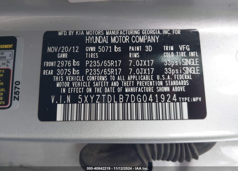 2013 HYUNDAI SANTA FE SPORT VIN: 5XYZTDLB7DG041924
