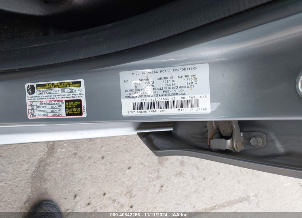 2012 MAZDA 3 I TOURING VIN: JM1BL1V80C1683143