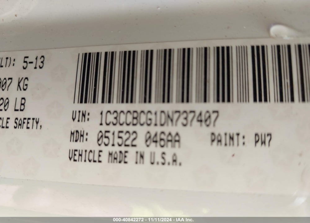 2013 CHRYSLER 200 LIMITED VIN: 1C3CCBCG1DN737407