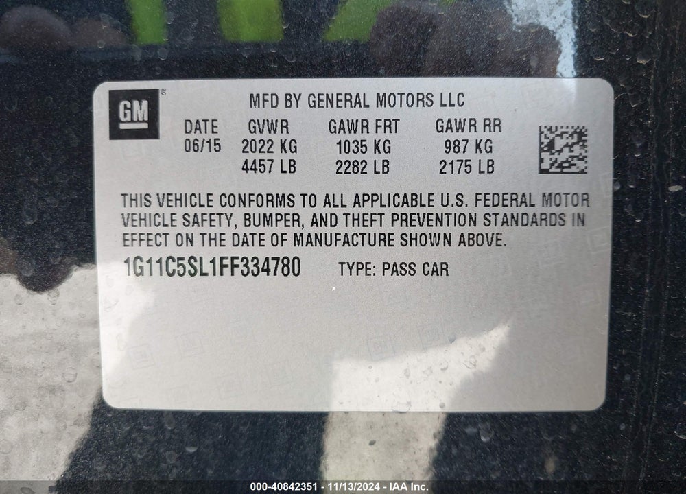 2015 CHEVROLET MALIBU 1LT VIN: 1G11C5SL1FF334780