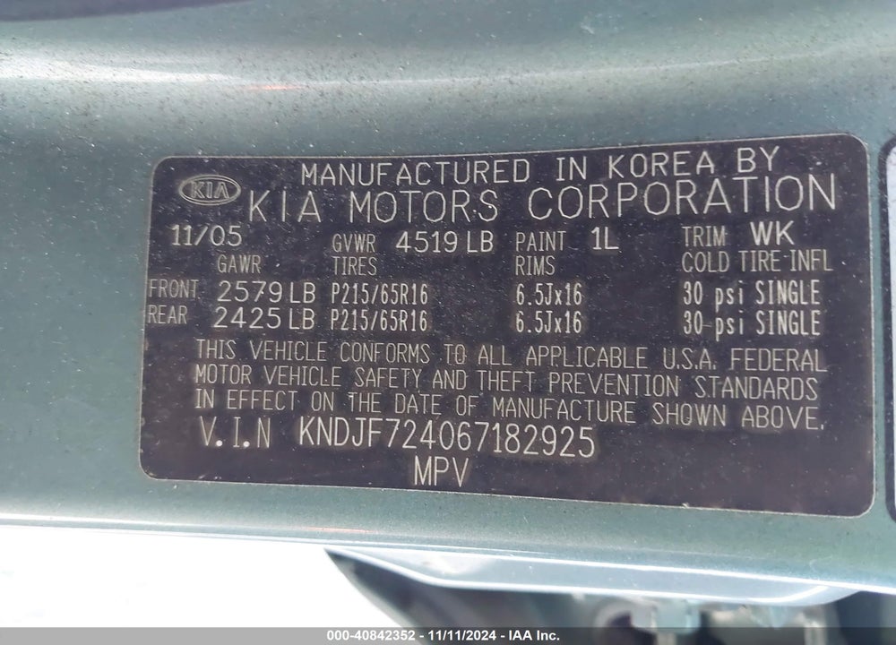 2006 KIA SPORTAGE LX VIN: KNDJF724067182925