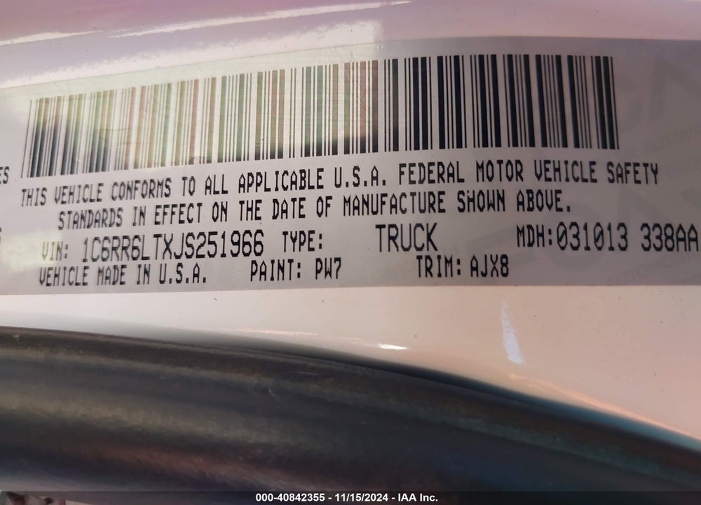 2018 RAM 1500 LONE STAR SILVER 4X2 5'7 BOX VIN: 1C6RR6LTXJS251966