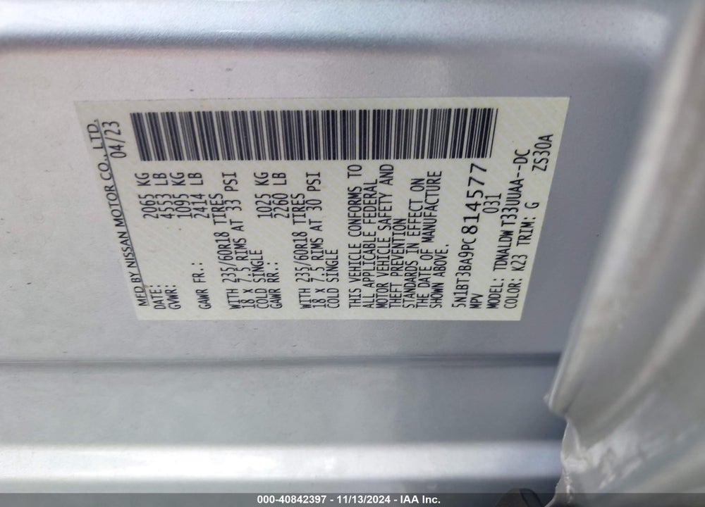 2023 NISSAN ROGUE VIN: 5N1BT3BA9PC814577