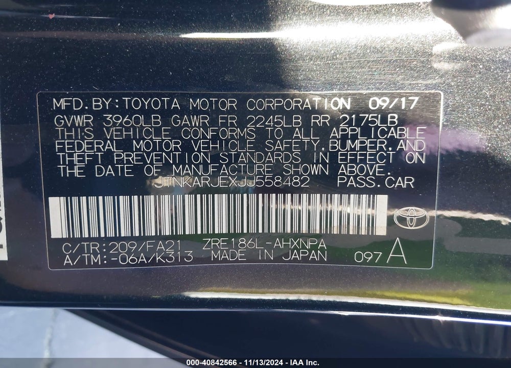 2018 TOYOTA COROLLA IM VIN: JTNKARJEXJJ558482