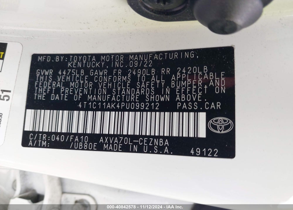 2023 TOYOTA CAMRY LE VIN: 4T1C11AK4PU099212