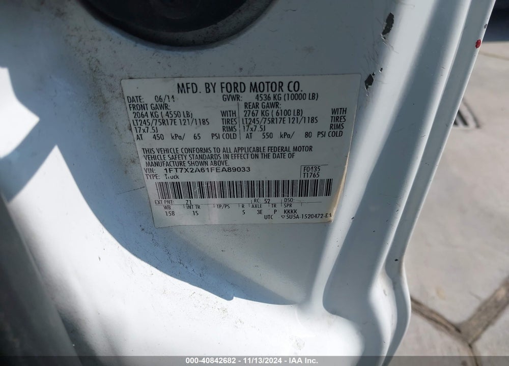 2015 FORD F-250 XL VIN: 1FT7X2A61FEA89033