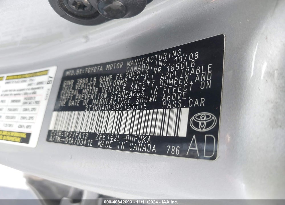2009 TOYOTA MATRIX VIN: 2T1KU40E39C129515