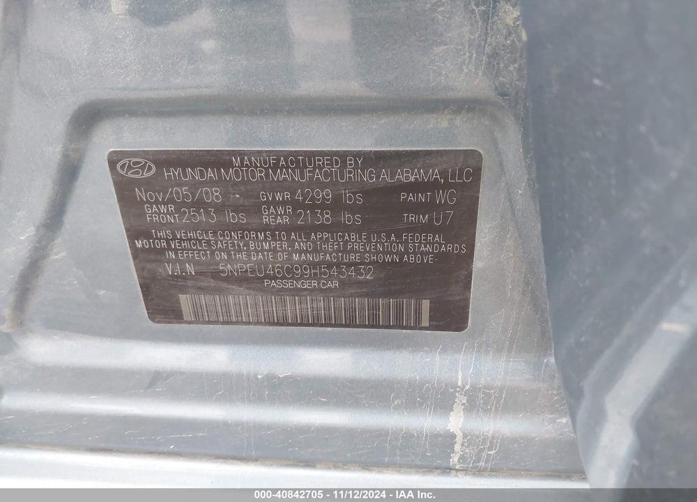 2009 HYUNDAI SONATA LIMITED VIN: 5NPEU46C99H543432