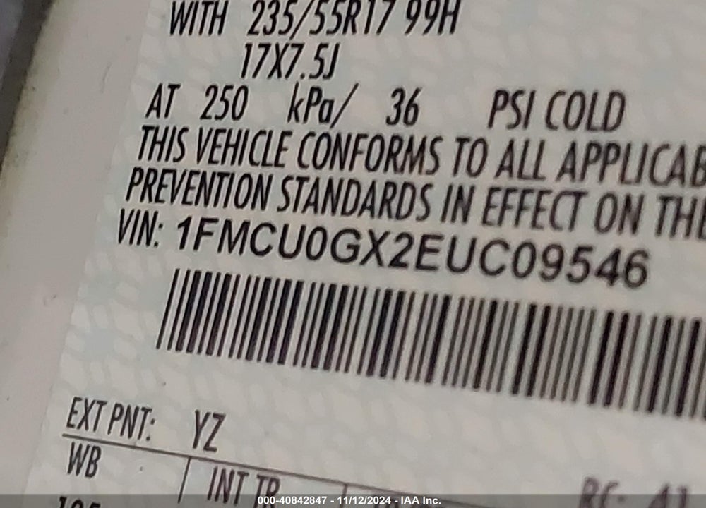 2014 FORD ESCAPE SE VIN: 1FMCU0GX2EUC09546