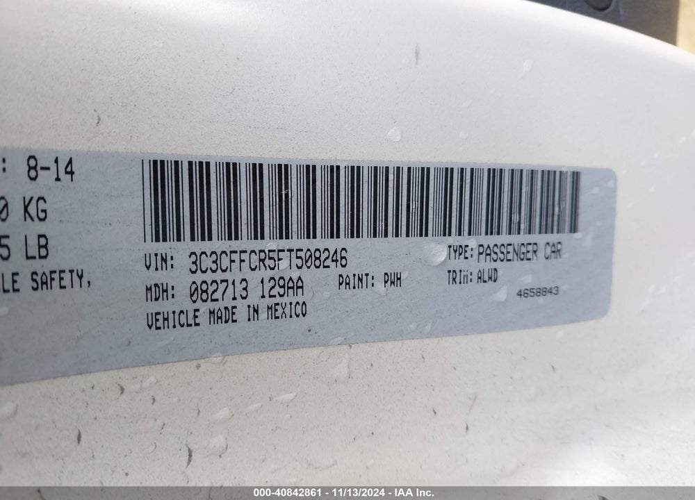 2015 FIAT 500 LOUNGE VIN: 3C3CFFCR5FT508246