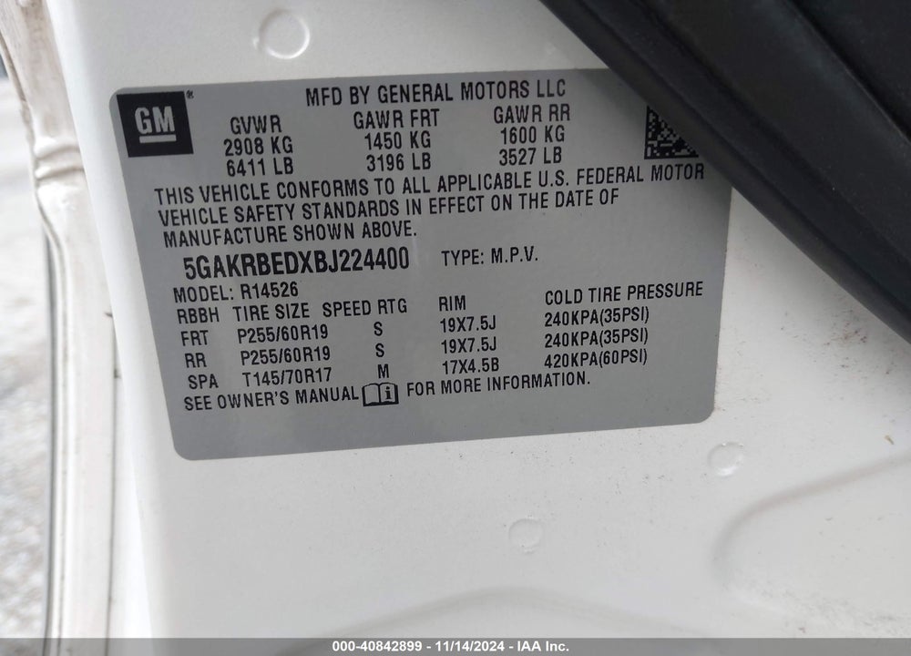 2011 BUICK ENCLAVE 1XL VIN: 5GAKRBEDXBJ224400