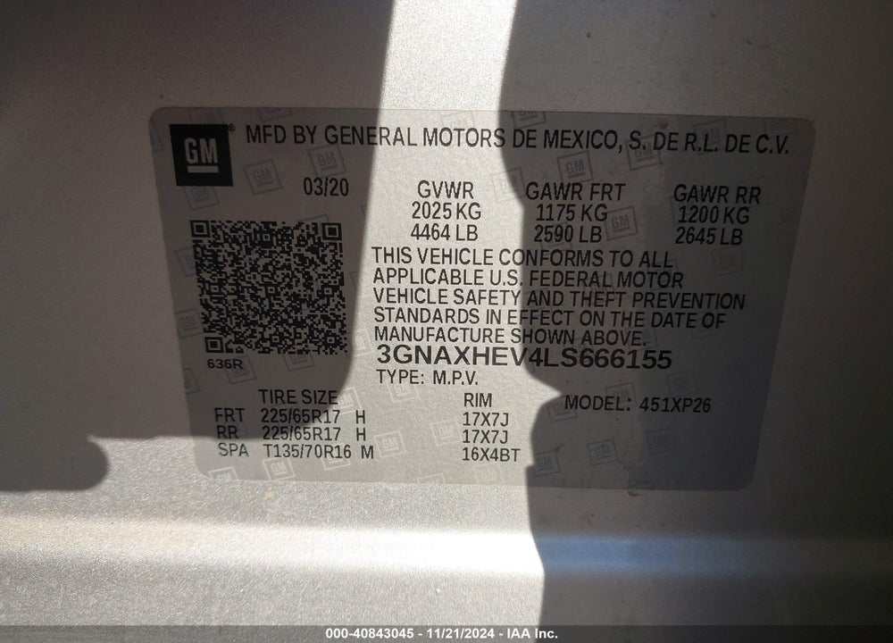 2020 CHEVROLET EQUINOX FWD LS VIN: 3GNAXHEV4LS666155
