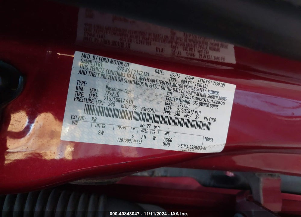 2013 FORD FOCUS TITANIUM VIN: 1FADP3N20DL142805