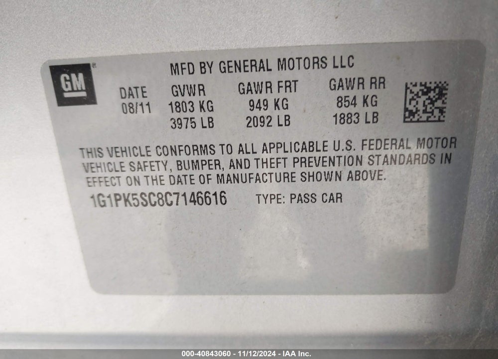 2012 CHEVROLET CRUZE ECO VIN: 1G1PK5SC8C7146616