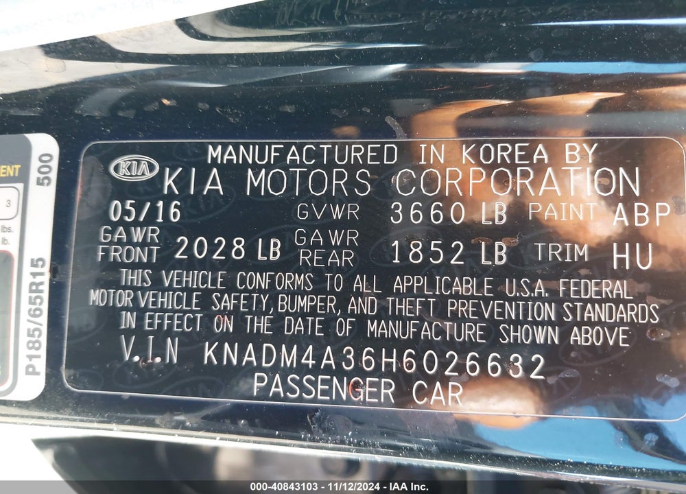 2017 KIA RIO LX VIN: KNADM4A36H6026632