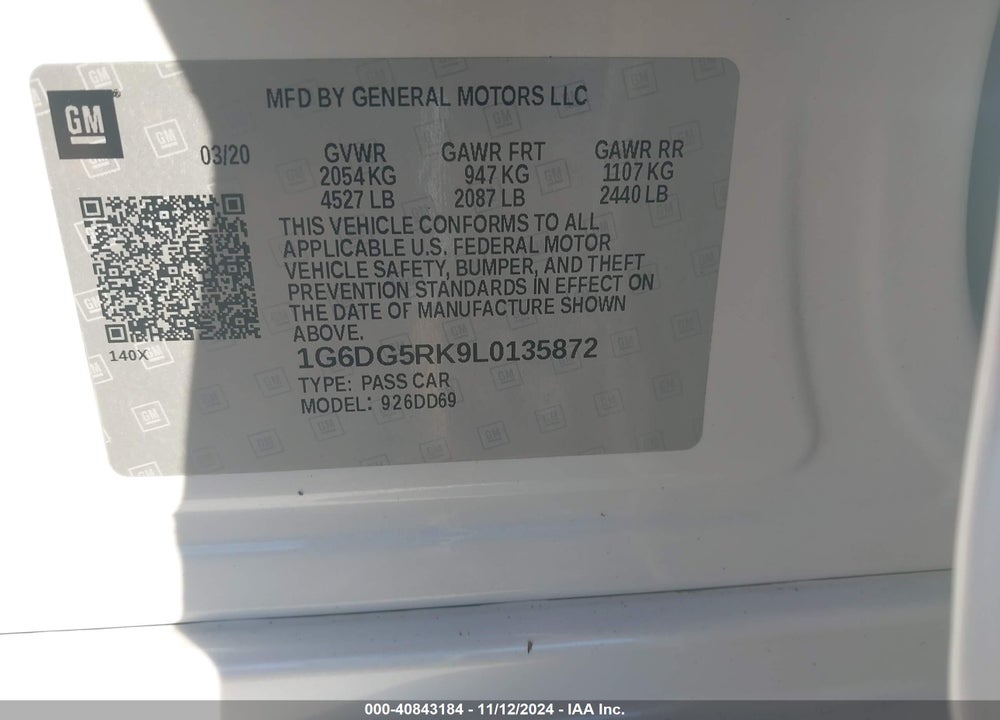 2020 CADILLAC CT4 SPORT VIN: 1G6DG5RK9L0135872