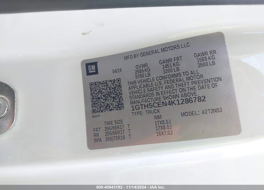 2019 GMC CANYON SLE VIN: 1GTH5CEN4K1286782