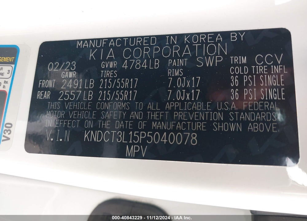 2023 KIA NIRO EV WAVE VIN: KNDCT3L15P5040078