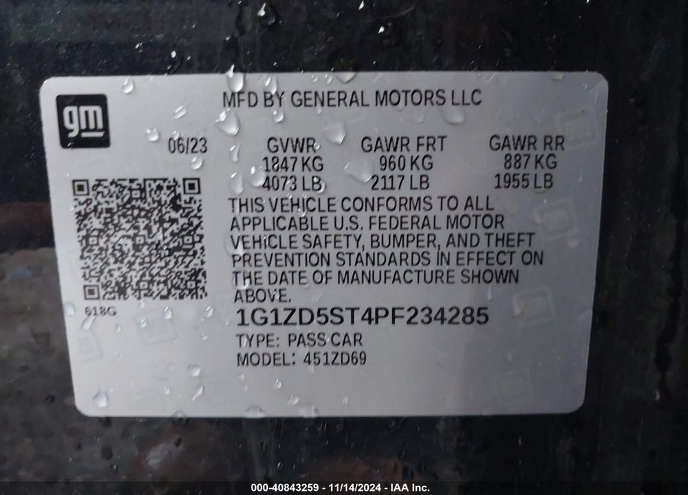 2023 CHEVROLET MALIBU FWD 1LT VIN: 1G1ZD5ST4PF234285