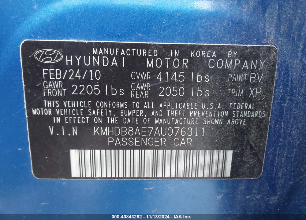 2010 HYUNDAI ELANTRA TOURING VIN: KMHDB8AE7AU076311