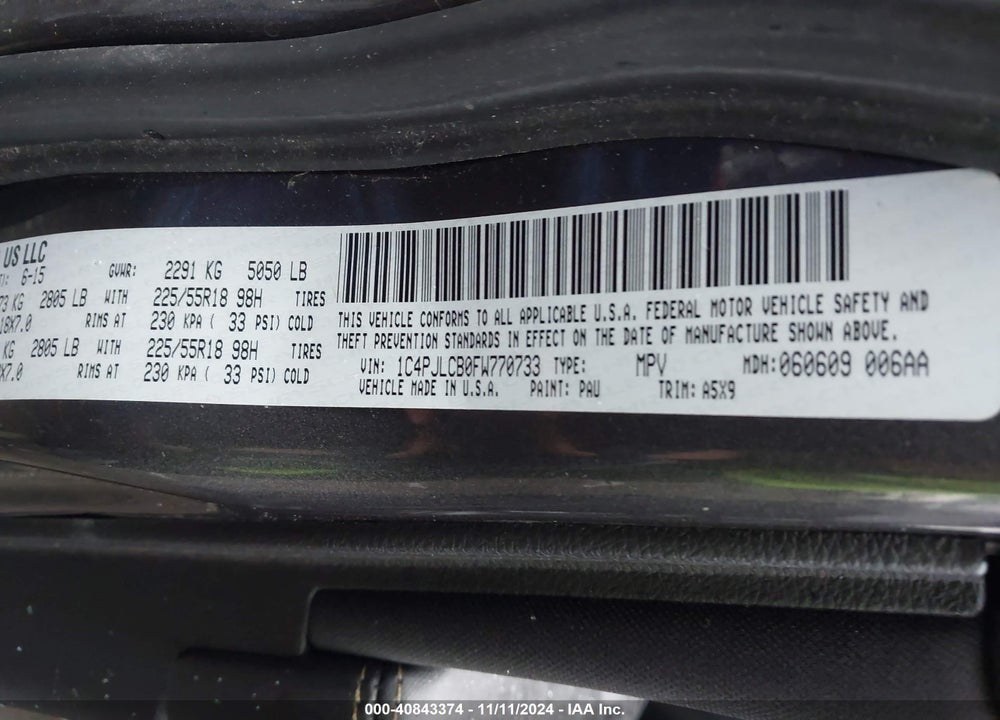 2015 JEEP CHEROKEE LATITUDE ALTITUDE VIN: 1C4PJLCB0FW770733