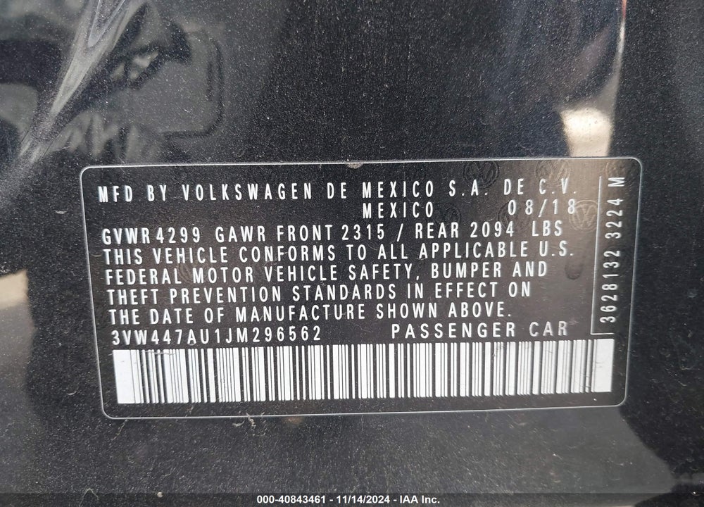 2018 VOLKSWAGEN GOLF GTI 2.0T AUTOBAHN/2.0T SE/S VIN: 3VW447AU1JM296562