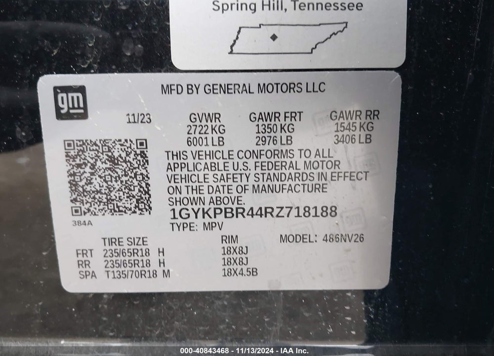 2024 CADILLAC XT6 LUXURY VIN: 1GYKPBR44RZ718188