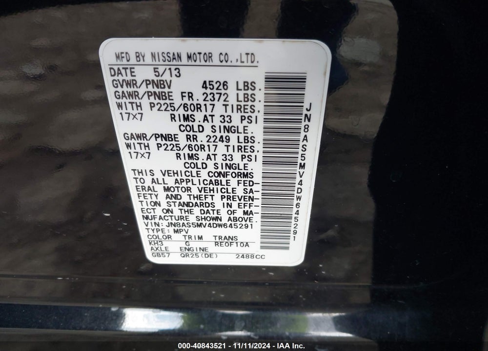 2013 NISSAN ROGUE SV VIN: JN8AS5MV4DW645291