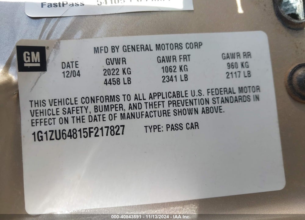 2005 CHEVROLET MALIBU MAXX LT VIN: 1G1ZU64815F217827