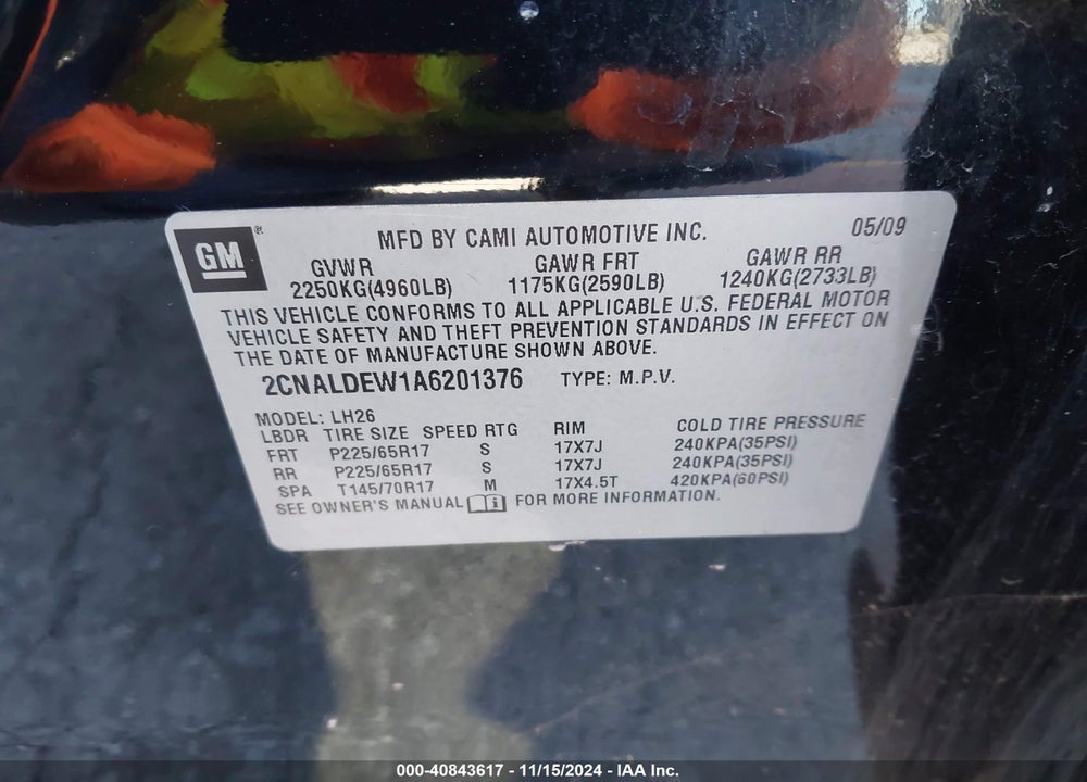 2010 CHEVROLET EQUINOX LT VIN: 2CNALDEW1A6201376