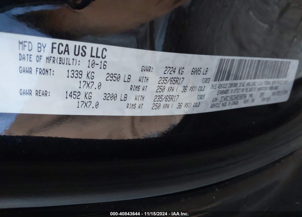 2017 CHRYSLER PACIFICA TOURING L VIN: 2C4RC1BG3HR598794