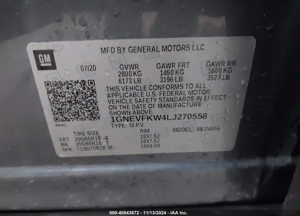 2020 CHEVROLET TRAVERSE AWD LS VIN: 1GNEVFKW4LJ270558