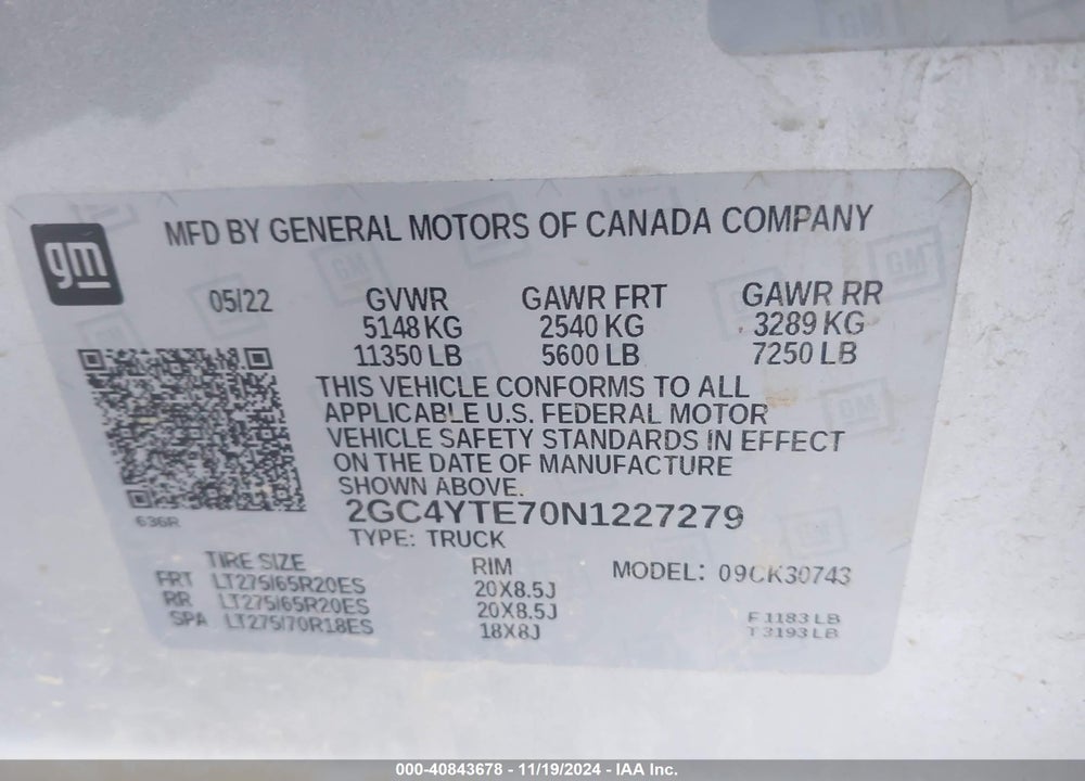 2022 CHEVROLET SILVERADO 3500HD 4WD  STANDARD BED LT VIN: 2GC4YTE70N1227279