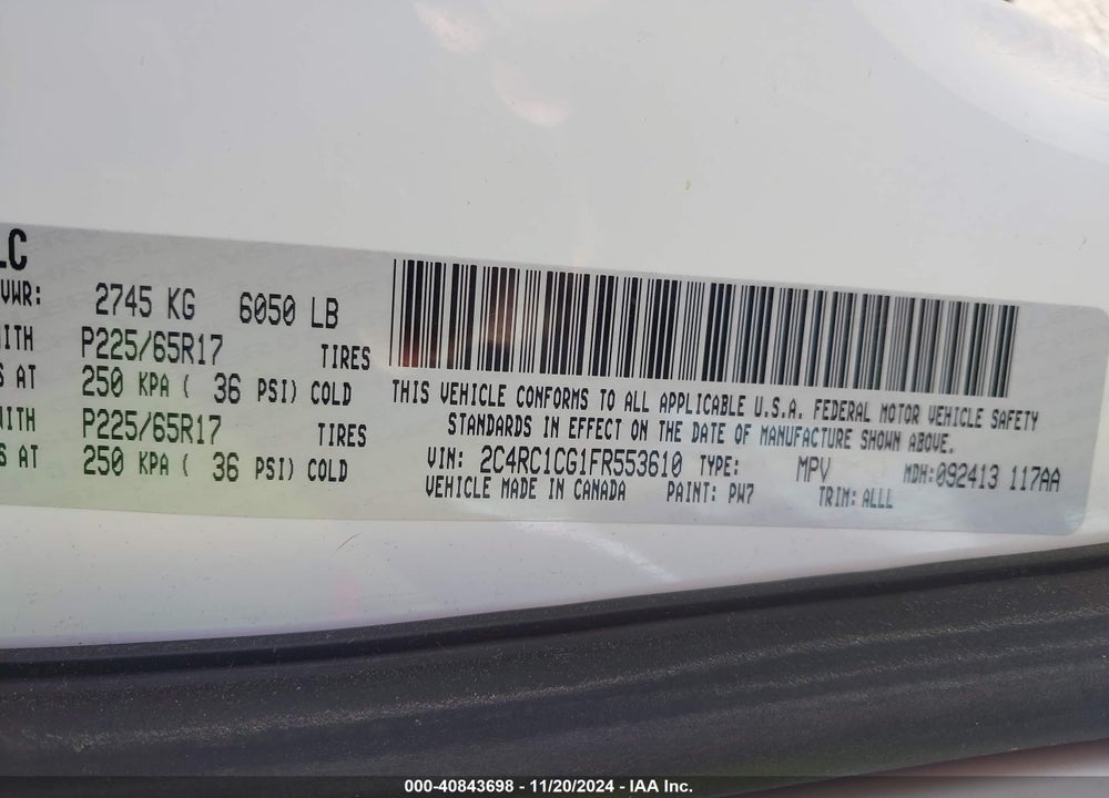 2015 CHRYSLER TOWN & COUNTRY TOURING-L VIN: 2C4RC1CG1FR553610