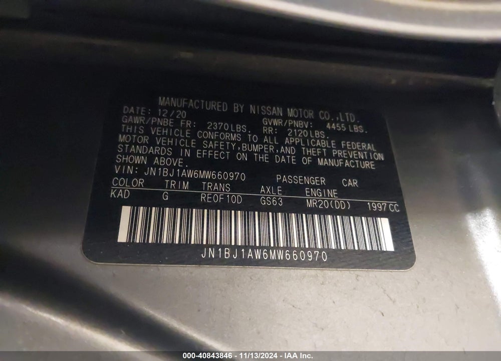 2021 NISSAN ROGUE SPORT VIN: JN1BJ1AW6MW660970