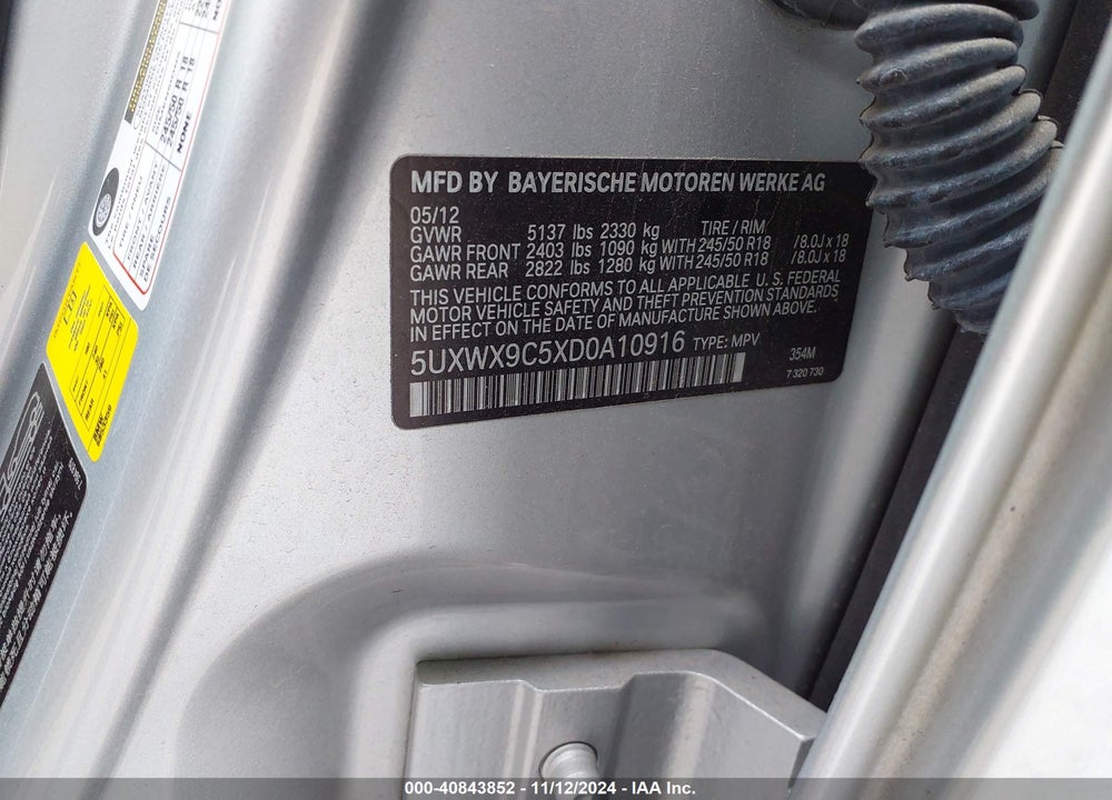 2013 BMW X3 XDRIVE28I VIN: 5UXWX9C5XD0A10916