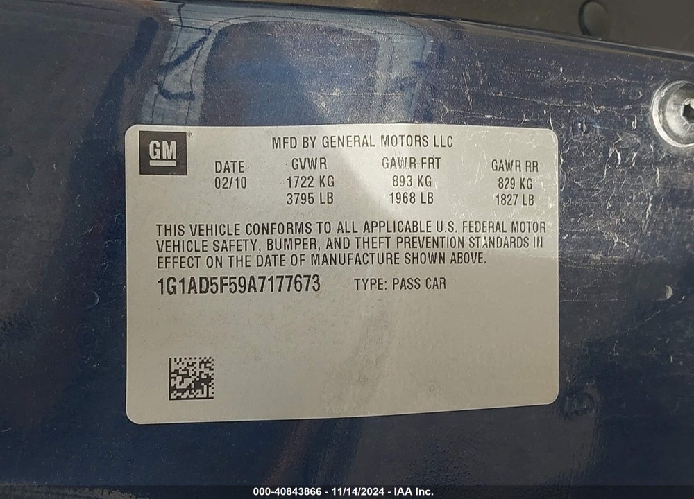 2010 CHEVROLET COBALT LT VIN: 1G1AD5F59A7177673