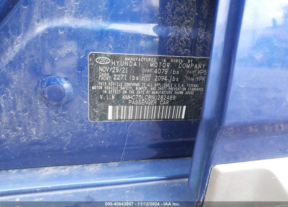 2022 HYUNDAI IONIQ HYBRID SE VIN: KMHC75LC8NU282489